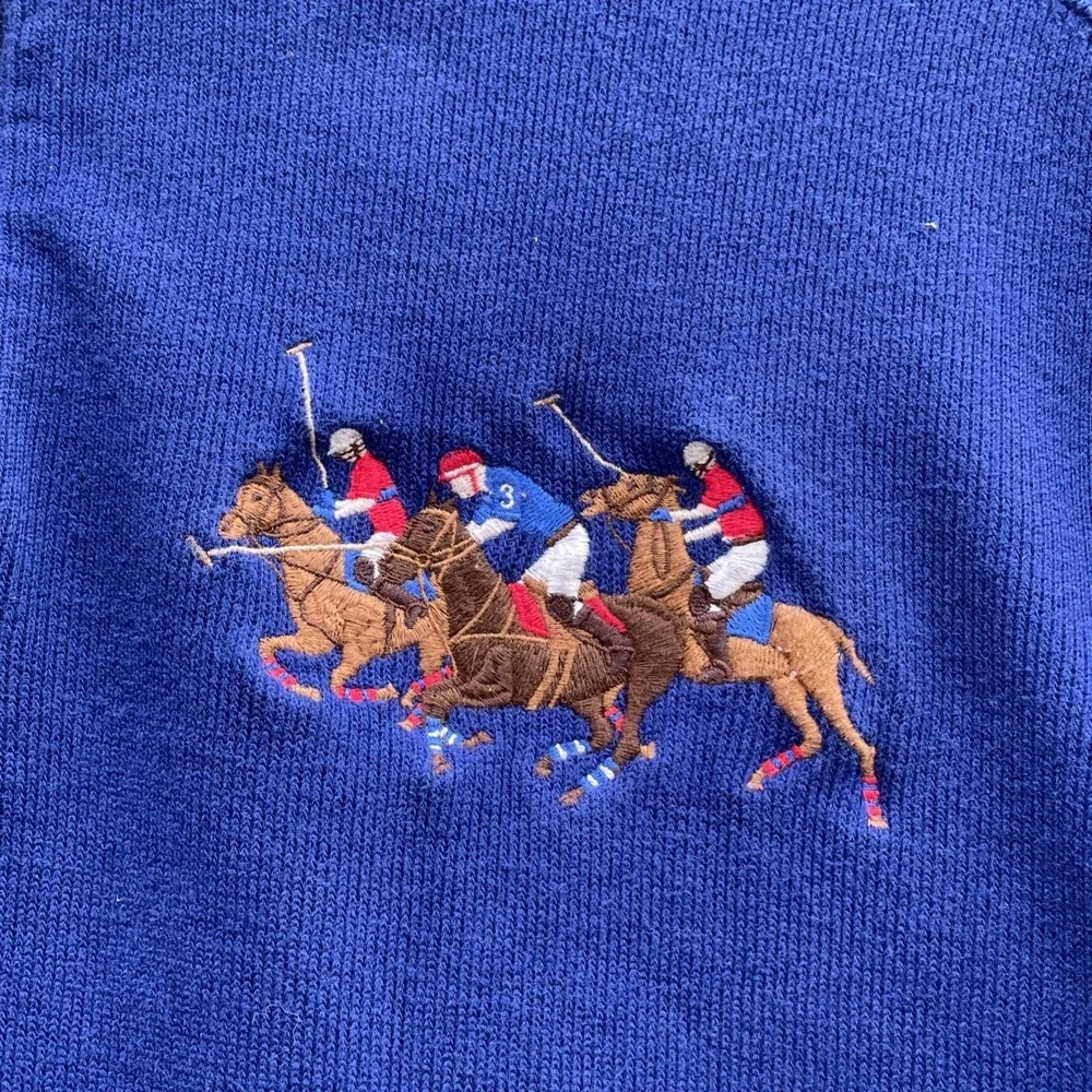Vtg Polo Ralph‎ Lauren 1/4 Zip Pullover 3 Horsemen Size Small Preppy Equestrian